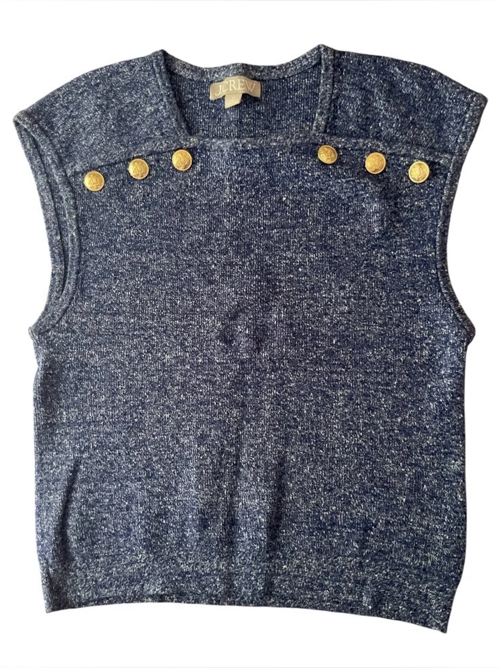J Crew Sweater shell with gold buttons in merino-linen blend Sz M preppy EUC